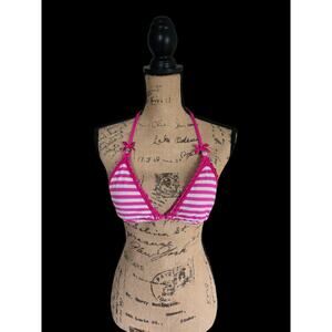 Betsey Johnson pink and white striped bikini top, size medium